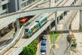 The Changi Airport Skytrain at Singapore Changi Airport, Singapore. Opened in 1990, it was the first auto-guided system in Asia